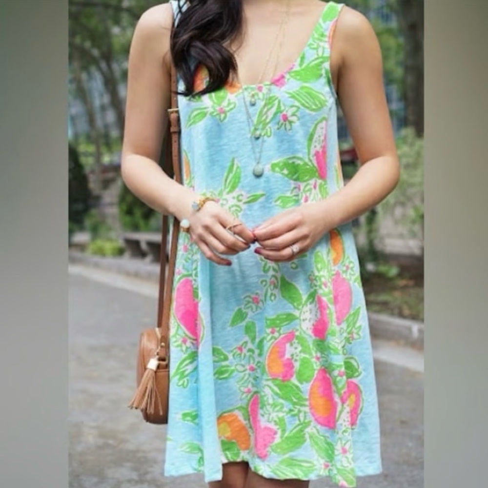 Lilly Pulitzer Carmel Dress In Pool Blue Pink Lemonade